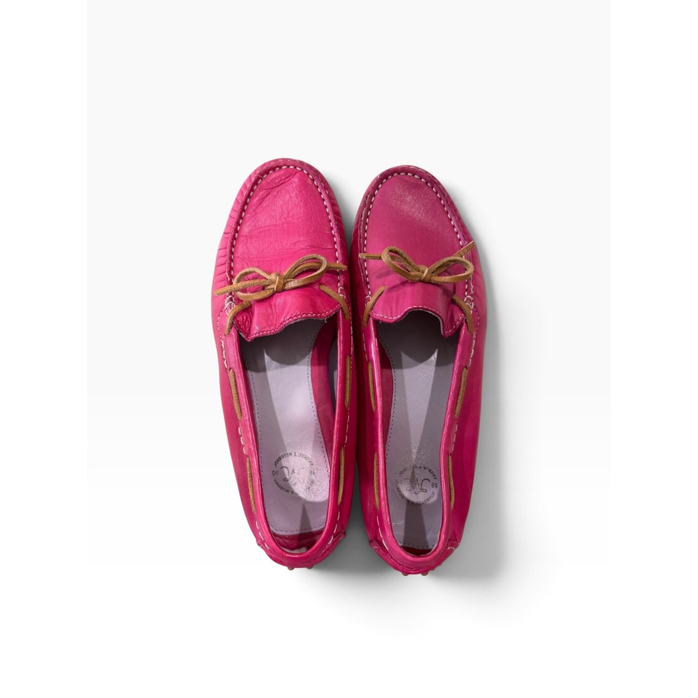 Johnston & Murphy Pink Leather Bow Driving Loafers Boho Earthy Rustic Flats 8M